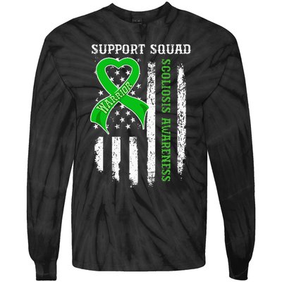 USA Flag Support Squad Scoliosis Awareness Tie-Dye Long Sleeve Shirt