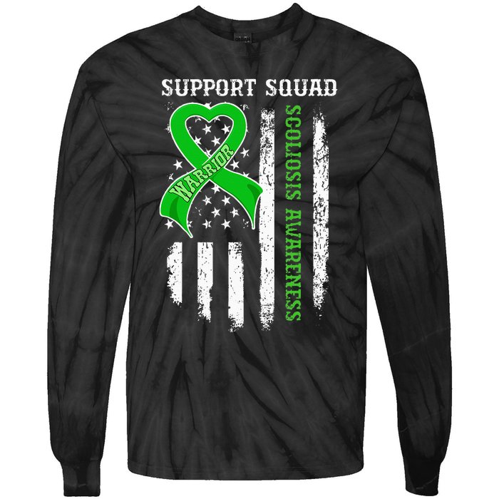 USA Flag Support Squad Scoliosis Awareness Tie-Dye Long Sleeve Shirt