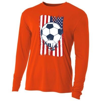 USA Flag Soccer Lover Cooling Performance Long Sleeve Crew