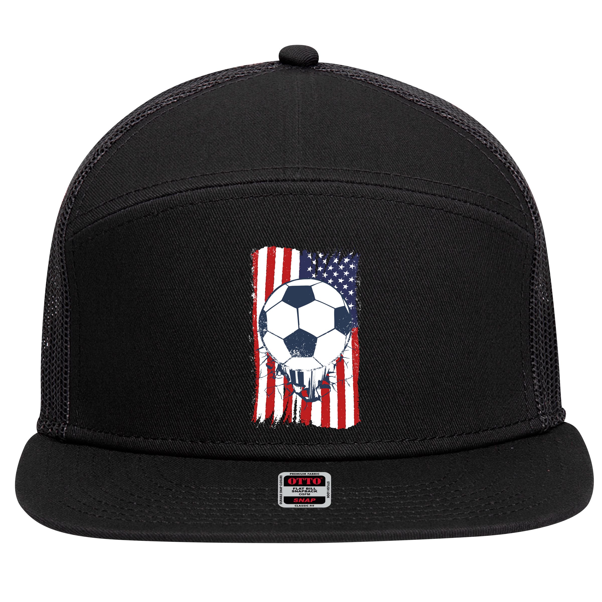 USA Flag Soccer Lover 7 Panel Mesh Trucker Snapback Hat