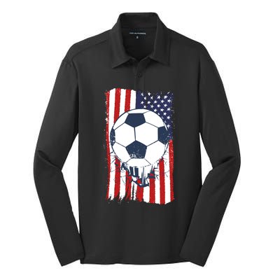 USA Flag Soccer Lover Silk Touch Performance Long Sleeve Polo