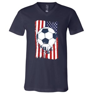 USA Flag Soccer Lover V-Neck T-Shirt