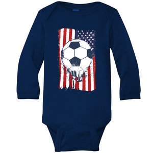 USA Flag Soccer Lover Baby Long Sleeve Bodysuit