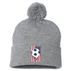 USA Flag Soccer Lover Pom Pom 12in Knit Beanie