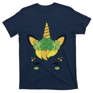 Unicorn Face St Patricks Day Irish Shamrock T-Shirt