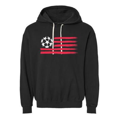 USA Flag Soccer Ball Cool Futbol Equipment Garment-Dyed Fleece Hoodie
