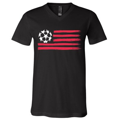USA Flag Soccer Ball Cool Futbol Equipment V-Neck T-Shirt