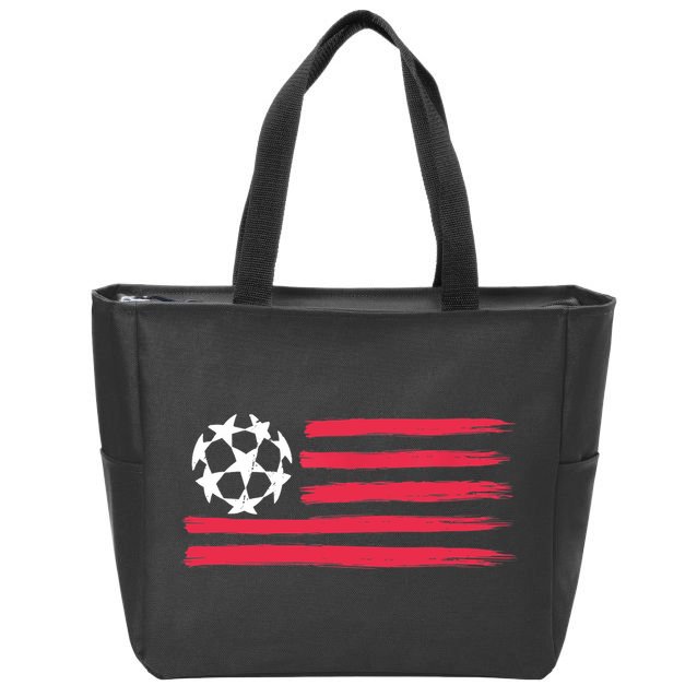 USA Flag Soccer Ball Cool Futbol Equipment Zip Tote Bag