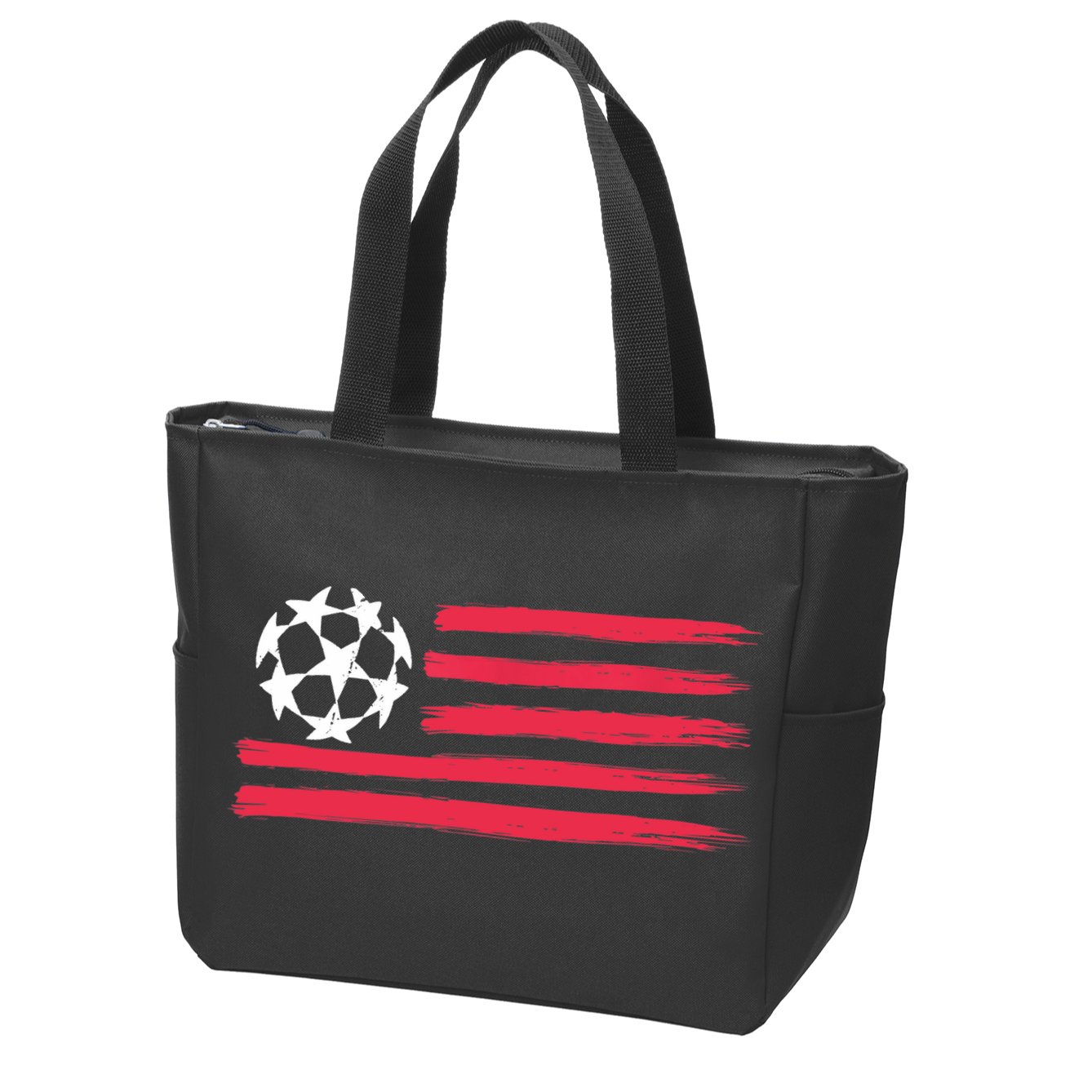 USA Flag Soccer Ball Cool Futbol Equipment Zip Tote Bag