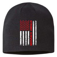 Usa Flag Stroke Survivor Awareness Red Ribbon Brain Attack Sustainable Beanie