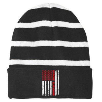 Usa Flag Stroke Survivor Awareness Red Ribbon Brain Attack Striped Beanie with Solid Band