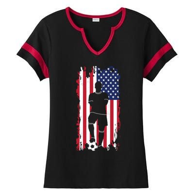 Usa Flag Soccer American Flag Ladies Halftime Notch Neck Tee