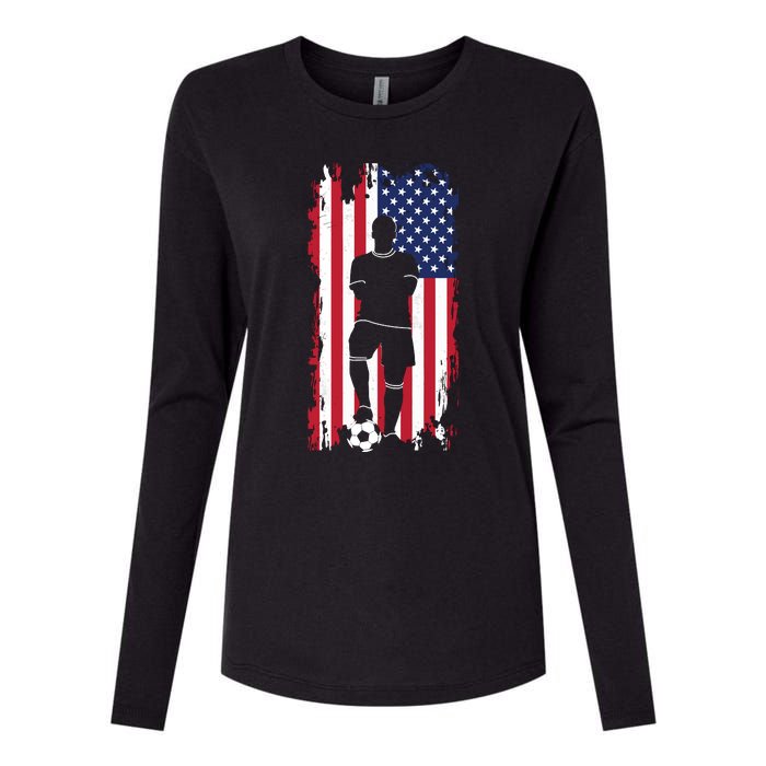 Usa Flag Soccer American Flag Womens Cotton Relaxed Long Sleeve T-Shirt