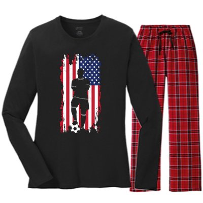 Usa Flag Soccer American Flag Women's Long Sleeve Flannel Pajama Set 