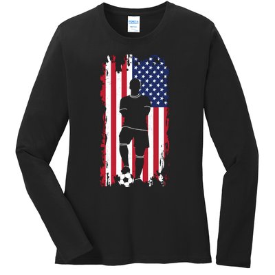 Usa Flag Soccer American Flag Ladies Long Sleeve Shirt