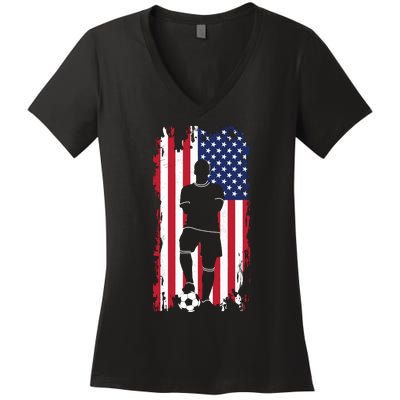 Usa Flag Soccer American Flag Women's V-Neck T-Shirt