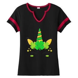 Unicorn Face St Patricks Day Irish Shamrock Girls Kid.s  Ladies Halftime Notch Neck Tee