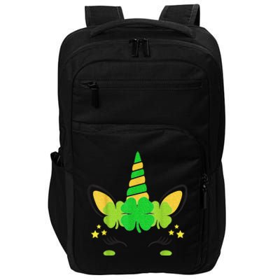 Unicorn Face St Patricks Day Irish Shamrock Girls Kid.s  Impact Tech Backpack