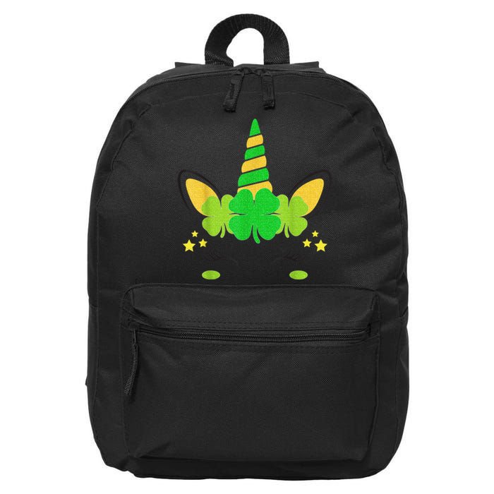 Unicorn Face St Patricks Day Irish Shamrock Girls Kid.s  16 in Basic Backpack