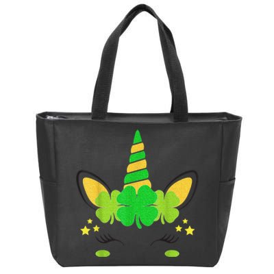 Unicorn Face St Patricks Day Irish Shamrock Girls Kid.s  Zip Tote Bag