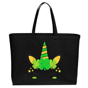 Unicorn Face St Patricks Day Irish Shamrock Girls Kid.s  Cotton Canvas Jumbo Tote