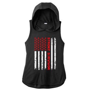 Usa Flag Stroke Survivor Awareness Red Ribbon Brain Attack Ladies PosiCharge Tri-Blend Wicking Draft Hoodie Tank