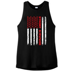 Usa Flag Stroke Survivor Awareness Red Ribbon Brain Attack Ladies PosiCharge Tri-Blend Wicking Tank