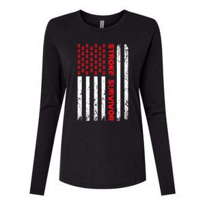 Usa Flag Stroke Survivor Awareness Red Ribbon Brain Attack Womens Cotton Relaxed Long Sleeve T-Shirt