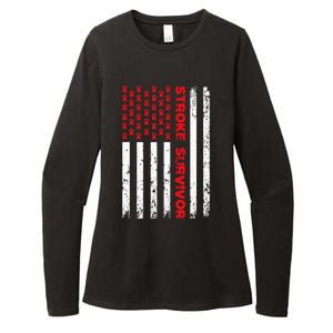 Usa Flag Stroke Survivor Awareness Red Ribbon Brain Attack Womens CVC Long Sleeve Shirt