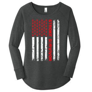 Usa Flag Stroke Survivor Awareness Red Ribbon Brain Attack Women's Perfect Tri Tunic Long Sleeve Shirt