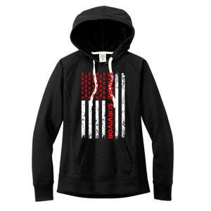 Usa Flag Stroke Survivor Awareness Red Ribbon Brain Attack Women's Fleece Hoodie