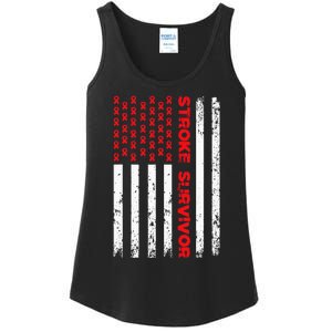 Usa Flag Stroke Survivor Awareness Red Ribbon Brain Attack Ladies Essential Tank