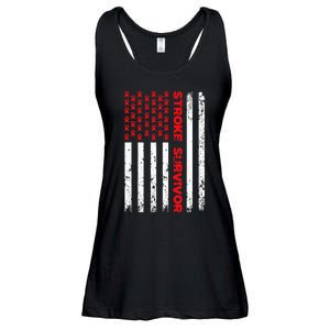 Usa Flag Stroke Survivor Awareness Red Ribbon Brain Attack Ladies Essential Flowy Tank