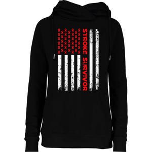 Usa Flag Stroke Survivor Awareness Red Ribbon Brain Attack Womens Funnel Neck Pullover Hood