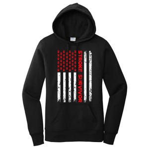 Usa Flag Stroke Survivor Awareness Red Ribbon Brain Attack Women's Pullover Hoodie