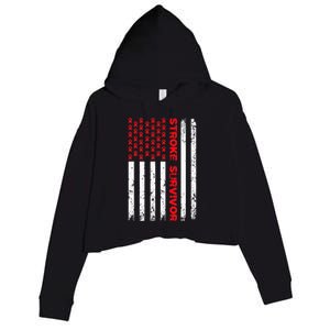 Usa Flag Stroke Survivor Awareness Red Ribbon Brain Attack Crop Fleece Hoodie