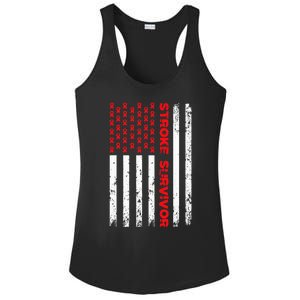 Usa Flag Stroke Survivor Awareness Red Ribbon Brain Attack Ladies PosiCharge Competitor Racerback Tank