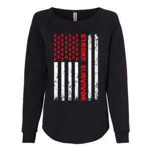 Usa Flag Stroke Survivor Awareness Red Ribbon Brain Attack Womens California Wash Sweatshirt