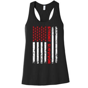 Usa Flag Stroke Survivor Awareness Red Ribbon Brain Attack Women's Racerback Tank