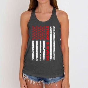 Usa Flag Stroke Survivor Awareness Red Ribbon Brain Attack Women's Knotted Racerback Tank