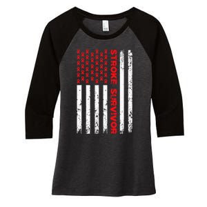 Usa Flag Stroke Survivor Awareness Red Ribbon Brain Attack Women's Tri-Blend 3/4-Sleeve Raglan Shirt