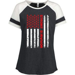 Usa Flag Stroke Survivor Awareness Red Ribbon Brain Attack Enza Ladies Jersey Colorblock Tee