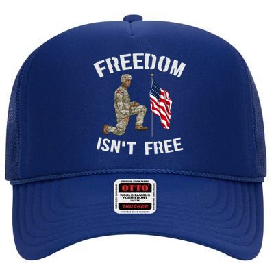 Us Flag Soldier Freedom Veteran American Memorial Day Meaningful Gift High Crown Mesh Back Trucker Hat