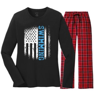 Usa Flag Swimming Swim American Swimmer Women's Long Sleeve Flannel Pajama Set 