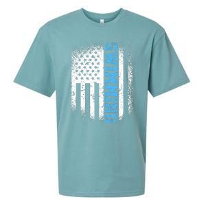 Usa Flag Swimming Swim American Swimmer Sueded Cloud Jersey T-Shirt