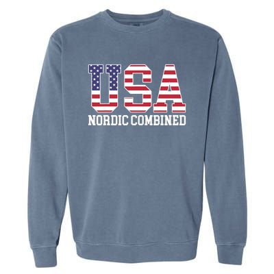 USA Flag Skier American USA Nordic Combined Garment-Dyed Sweatshirt