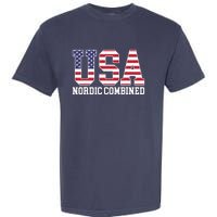 USA Flag Skier American USA Nordic Combined Garment-Dyed Heavyweight T-Shirt