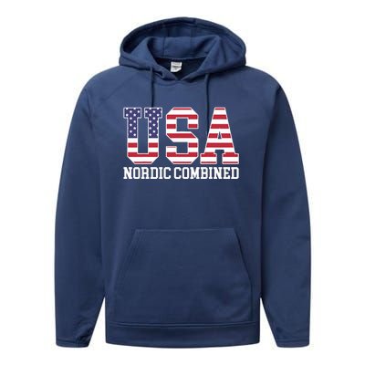 USA Flag Skier American USA Nordic Combined Performance Fleece Hoodie