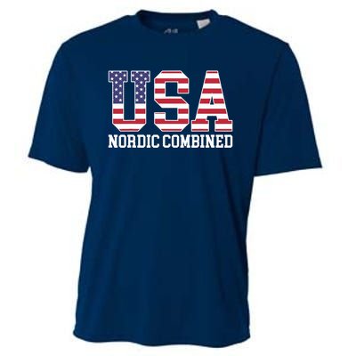 USA Flag Skier American USA Nordic Combined Cooling Performance Crew T-Shirt