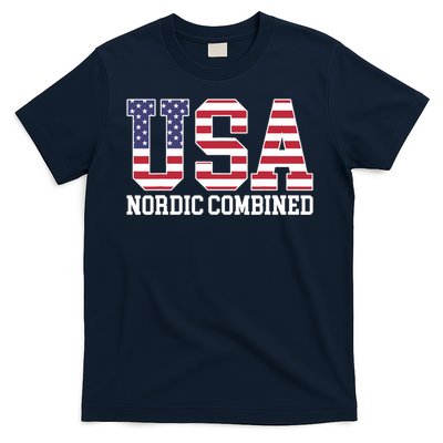 USA Flag Skier American USA Nordic Combined T-Shirt